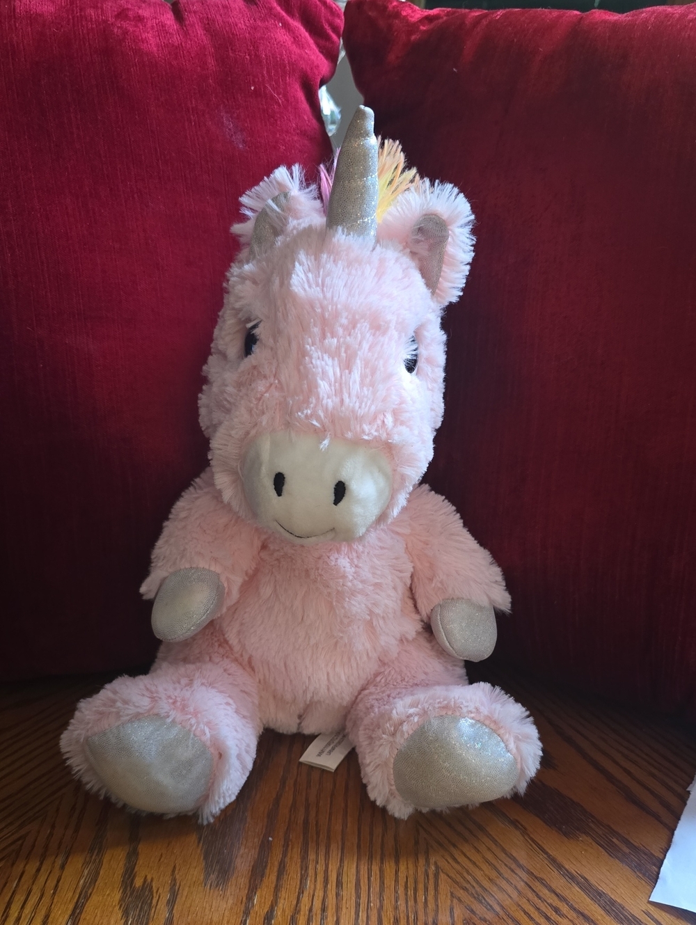 Spark Imagine Pink Unicorn With Rainbow Tail, Mane, And Eyes.